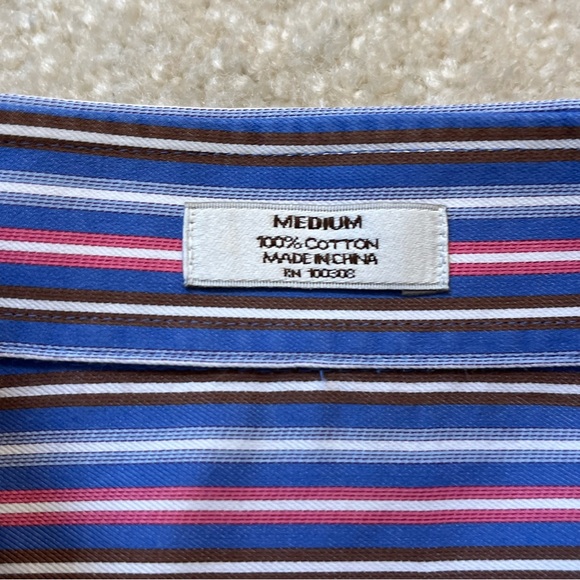Peter Millar Button Shirt Mens Medium Blue Pink Stripes Business Career Casual - Picture 4 of 11